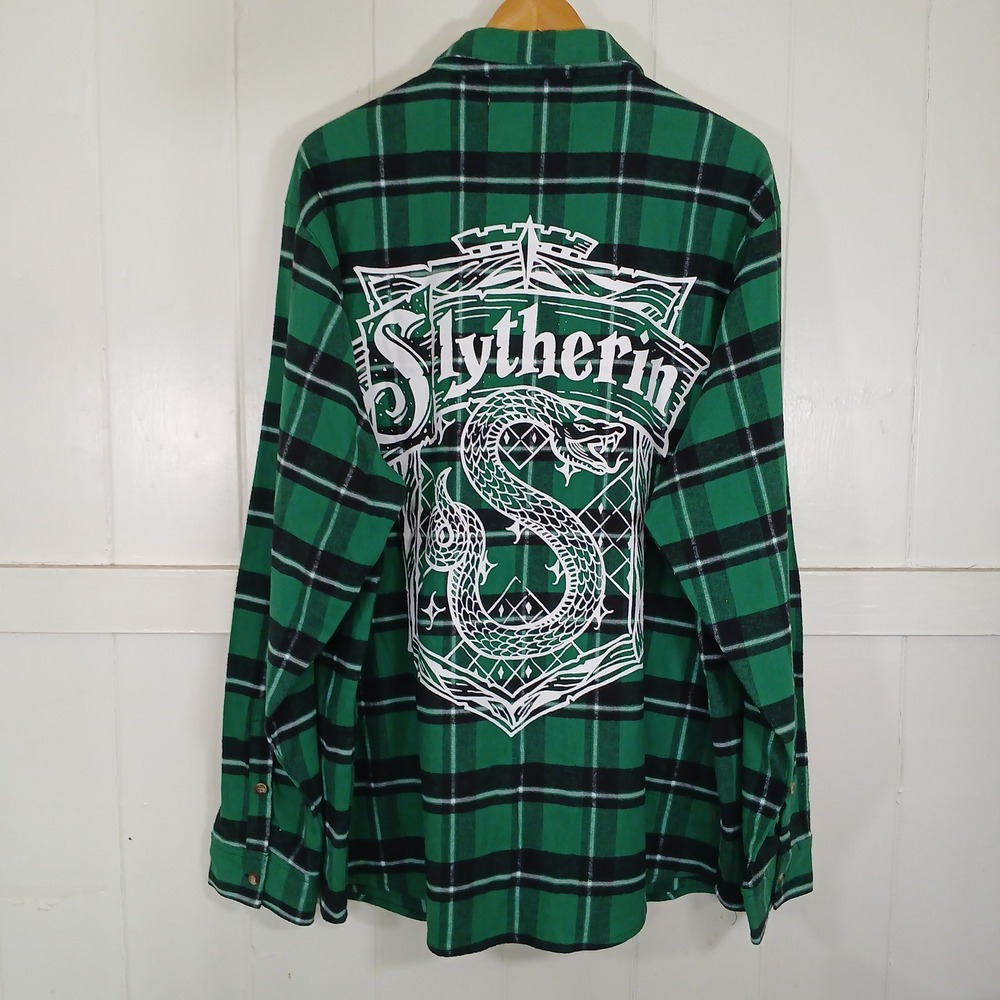 Cakeworthy Harry Potter Flannel Mens 2XL Green Slytherin Plaid Button Down Shirt